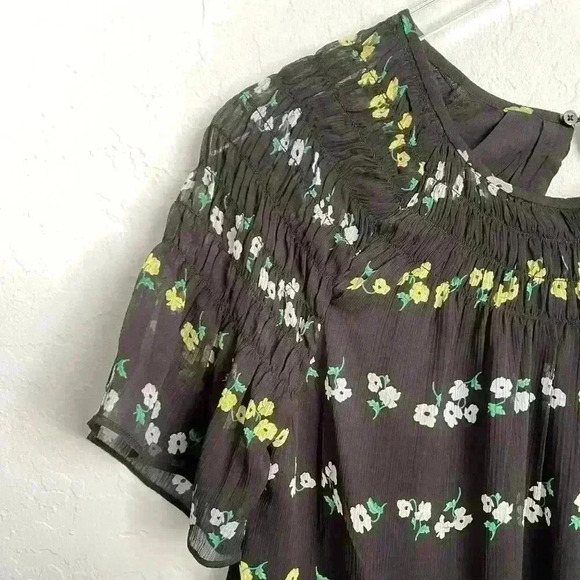 Ann Taylor Black Floral Smocked Shift Dress M - Picture 6 of 7